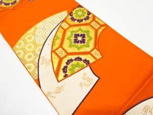 地紙に花蜀江・亀甲模様織り出し　袋帯